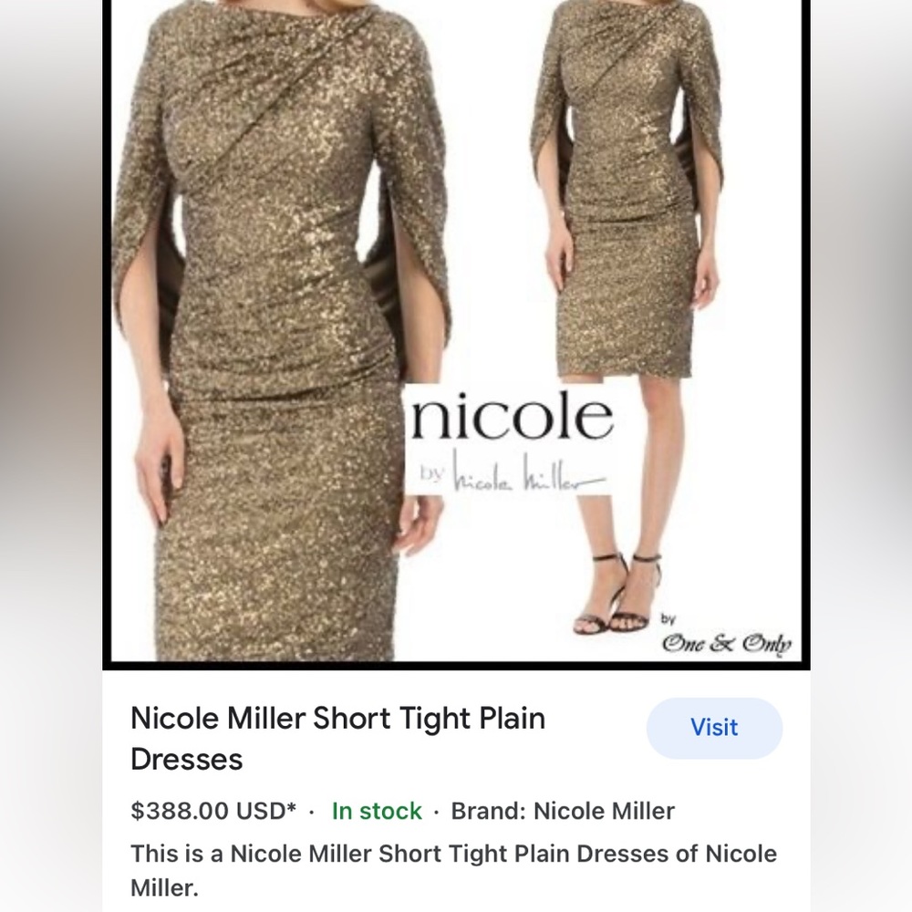 Gold sequined cocktail dress.